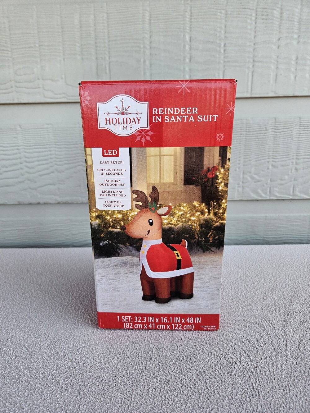 Holiday Living Airblown Inflatable Reindeer in Santa Suit 4ft LED Christmas